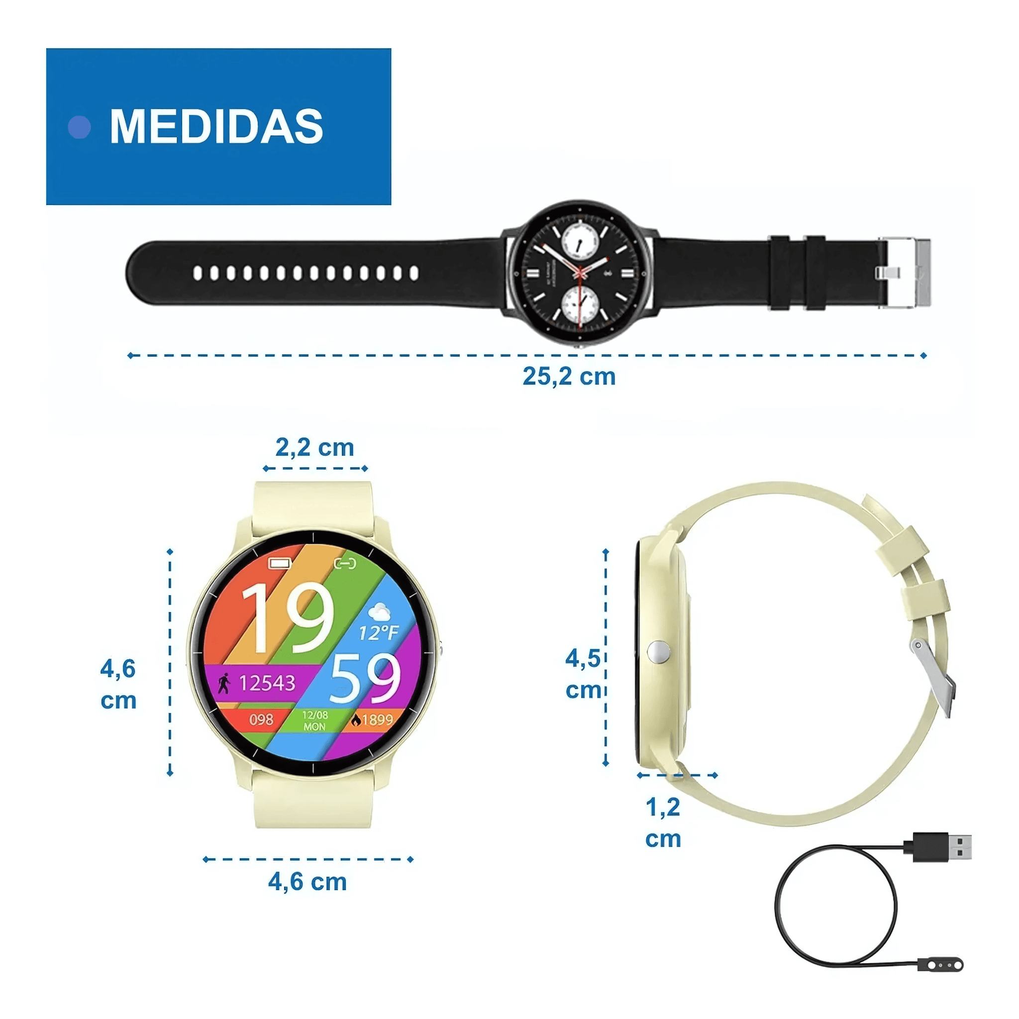Reloj Smartwatch deportivo con medidor de presion y micrófono color hueso 6