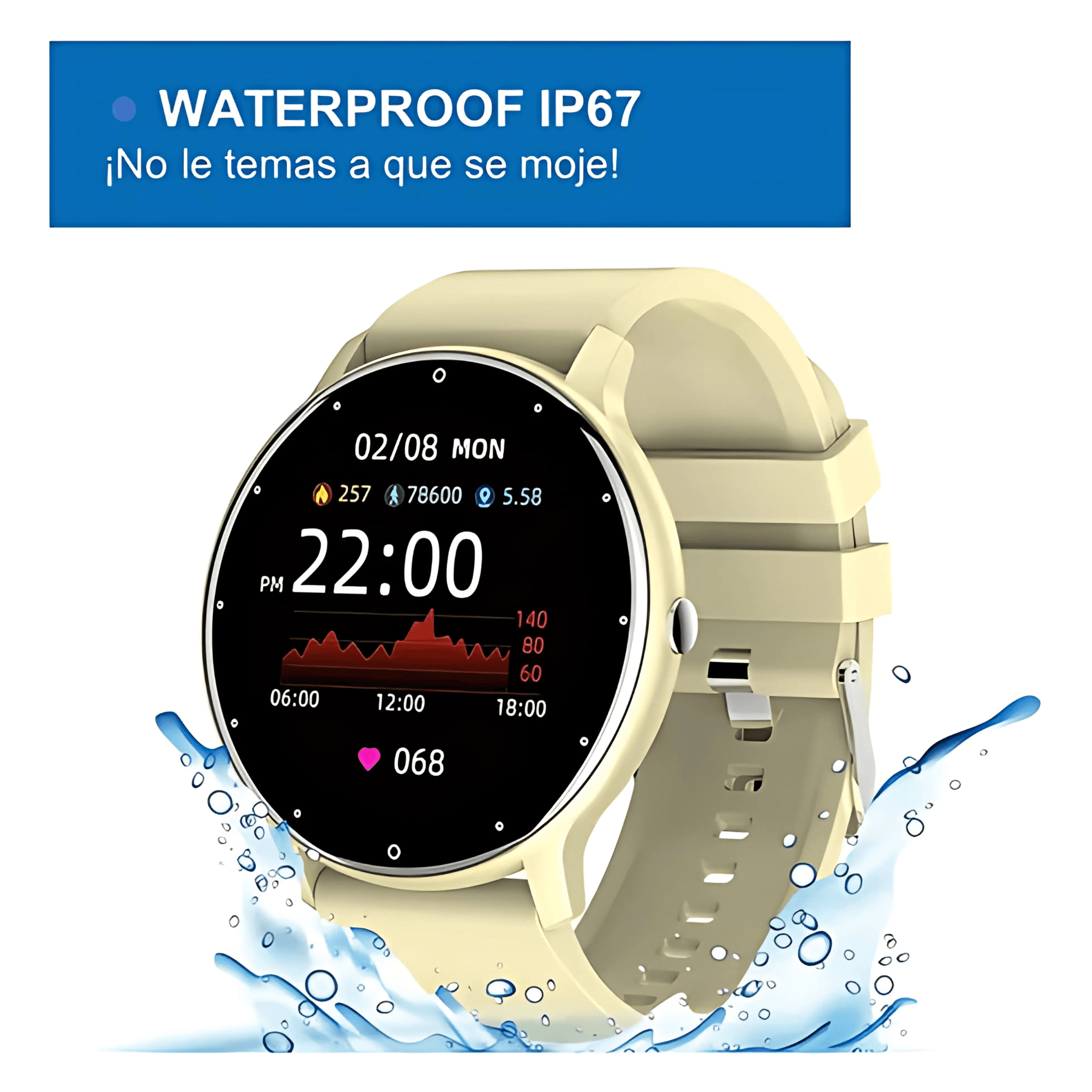 Reloj Smartwatch deportivo con medidor de presion y micrófono color hueso 5