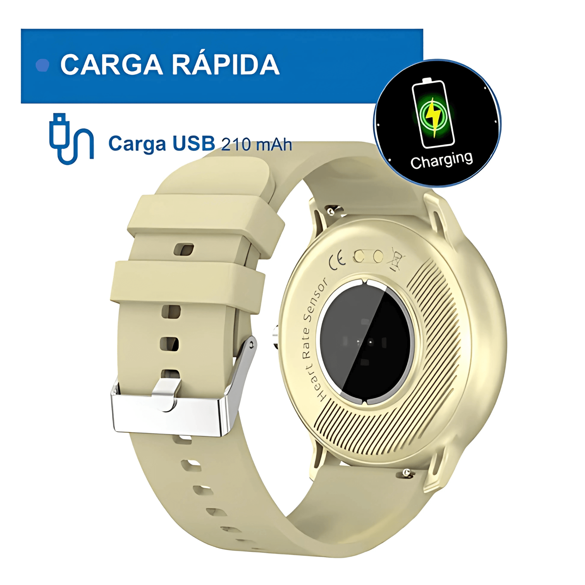 Reloj Smartwatch deportivo con medidor de presion y micrófono color hueso 3